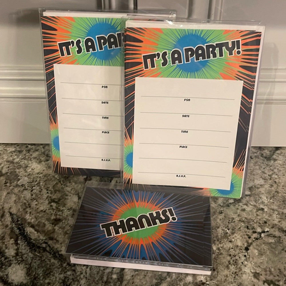 Neon Birthday Invitations with Thank You Cards